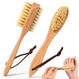 Yiyiring 2 Pcs Wooden Nail Brush, Two Side Boar Bristles Nail Cleaning Brush for Scrubbing Fingernail Toenail Hand Feet, Manicure and Pedicure Supplies for Gardeners Mechanics Salon
