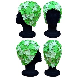CHEX Anzio Thermal Rubber Floral Ladies Classic Retro 3D Flower Petal 2 Colour Stylish Vintage Swimming Hat Swim Cap Generous One Size Adults (Emerald Green/Pastel Green)
