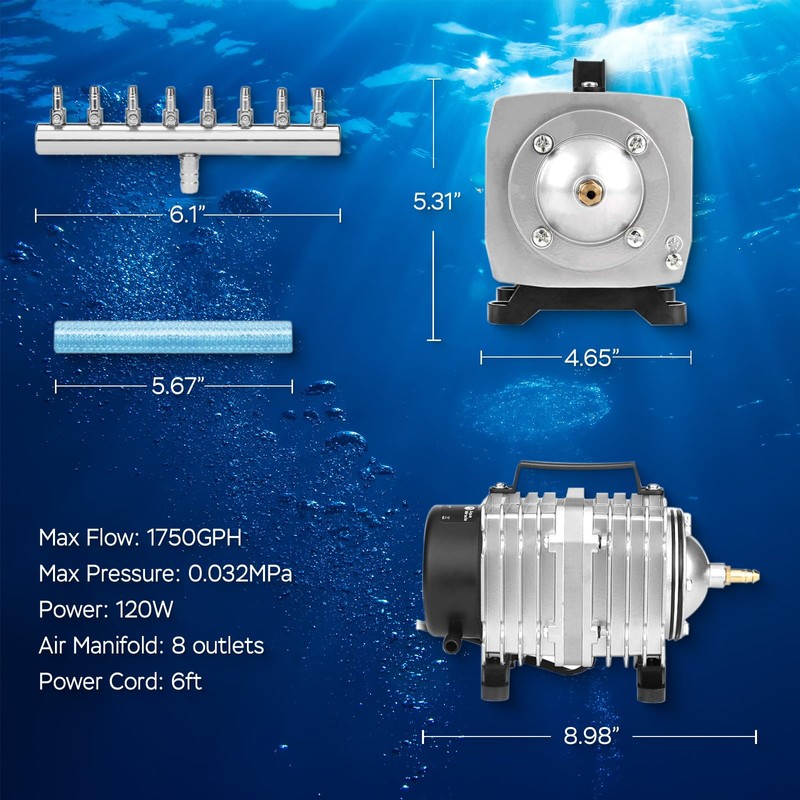 AquaMiracle Aquarium Air Pump Commercial Air Pump with Aluminum Housing,