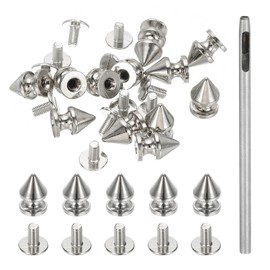 PATIKIL 12mm Studs for Clothing, 24 Sets Spikes for Clothes Studs and Spikes Leather Rivets Metal Cone Punk Spikes Screw Posts with Hole Puncher for Leather Jacket Fabric, Bronze Silver