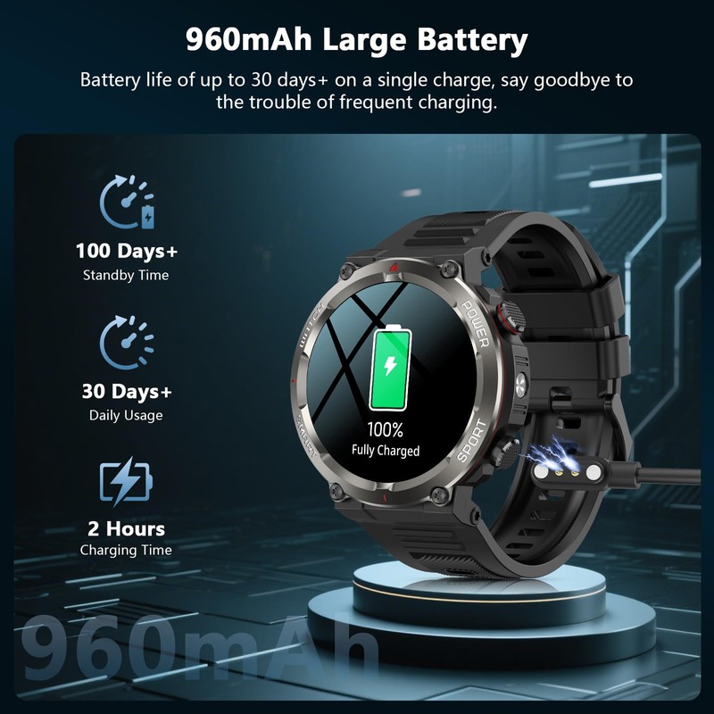 Military Tactical Smart Watches for Men with Compass/Flashlight