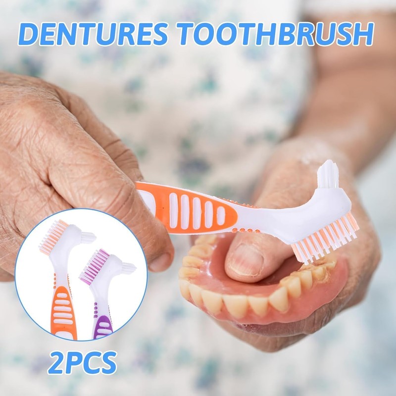 Set of 2 Denture Brushes with Double Bristle Head, Oral