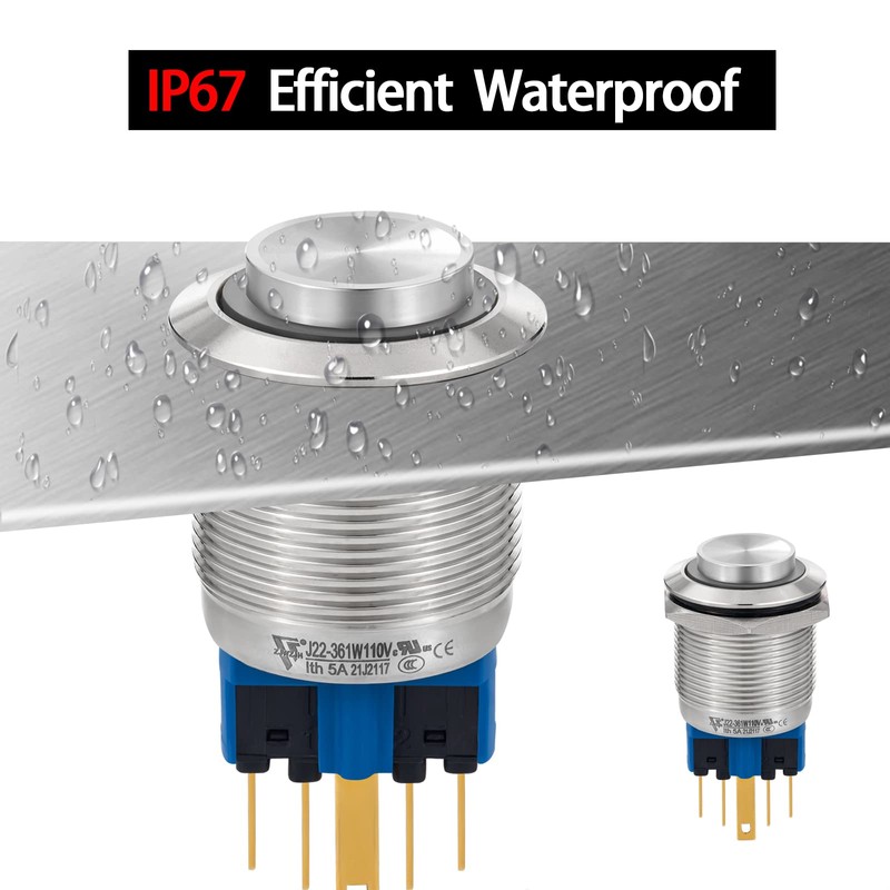 22mm Push Button Switch Momentary Latching High Round Waterproof IP67