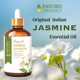 INDO BIO ORGANICS Jasmine Essential Oil (100ml), 100% Pure & Natural Jasmine Oil For Hair, Skin & Aromatherapy (3.38 fl. Oz)