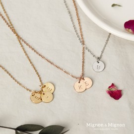 MignonandMignon Rose Gold Initial Necklace Initial Disc Necklace Mothers Day Gift Bridesmaid Jewelry Gift for Her (M) - CN