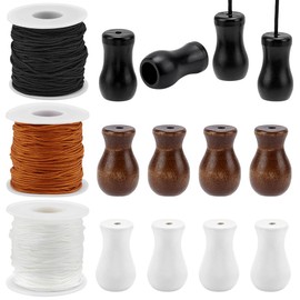 PH PandaHall 3 Rolls Braided Lift Shade Cord, 150 Yards 1.5mm Roman Blind Cords 3 Colors Replacement Blind Cord String with 12pcs Wood Pendants for Window Blinds, Roman Shades, Gardening, DIY Craft