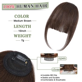Carendia Clip in Bangs for Women - 100% Real Human Hair Wispy Bangs Hair Clip with Temples Hairpieces Fake Bangs for Daily Wear (Medium Brown, Wispy Bangs)