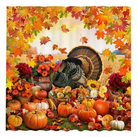 Allenjoy 72" x 72" Thanksgiving Day Turkey Shower Curtain for Bathroom Set Fall Autumn Harvest Landscape Pumpkin Patch Farmhouse Home Bath Bathtub Decoration Durable Fabric Machine Washable