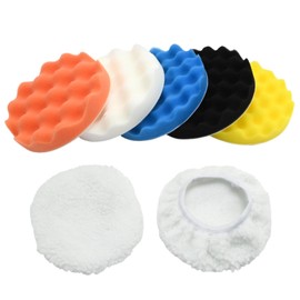 EATAKWARD 11Pcs 6 Inch Car Polishing Buffing Sponge Pads Kit with 8 mm M14 Drill Adapter, Multi-Color Car Polishing Pad Set, Wool Bonnet Pads for Household Electric Drill and Auto Polisher