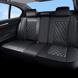 Huidasource Car Rear Seat Covers, Black Leather Back Row Seat Cover, Automotive Rear Bench Seat Cushion Cover Universal Fit for Most Cars Sedan SUV Pickup Truck (Back Row/Black)