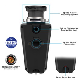 WASTEMAID 10-US-WMP-659 Pro Anti-Jam Garbage Disposer, 1/2 HP, Black