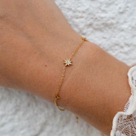 Made by Nami Filigree Women's Gold or Silver Bracelet with Star Pendant Women's Bracelet with Gemstones Made of Surgical Stainless Steel 16 + 3 cm Hypoallergenic Waterproof Jewellery, adjustable