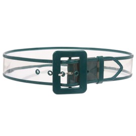 Women's 2" Wide Color-Trimmed Patent Leather Transparent Jelly Clear Belt, Dark Green | L/XL - 40"