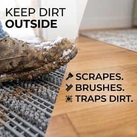 BOVEU Heavy-Duty Outdoor Door Mat Shoe Brush Scraper– Modular Interlocking Bristle Boot Scraper – All-Weather Mud & Snow Shoe Cleaner for High-Traffic Entryway, Garage, & Patio (Gray, 24" x 35")
