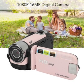 1080P Digital Camera, 16MP Vlogging Camera with 16X Zoom, 2.4 Inch Rotatable Screen Handheld Video Recorder with Fill Light, Anti Shake DV Camera for Teens Adult Beginner (Pink)