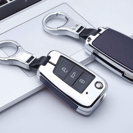 ontto ontto Autoschlssel Hlle fr VW Golf 7 MK7 Polo T-ROC Tiguan Skoda Superb Octavia Seat Ibiza Fernbedienung Cover Zinklegierung Schlsselhlle Schlsselanh?nger Schlssel Schutz Etui-Silber blau B