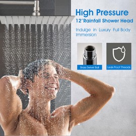 PDP Bath 12" Rainfall Shower Head with Handheld Spray, Dual Rain Showerhead with High Pressure 10-Setting Wand Combo, 16" Adjustable Extension Arm Build-in 3-way Diverter, 6ft Hose -Brushed Nickel