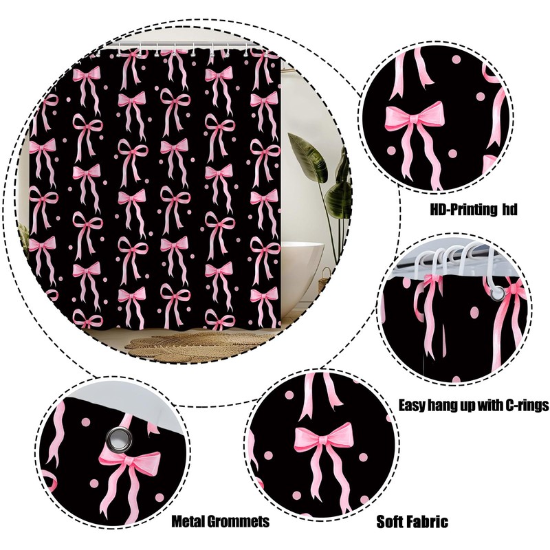 ZKJSMGS Cute Shower Curtain,Pink Black Bow Dots Modern Aesthetic Bathroom