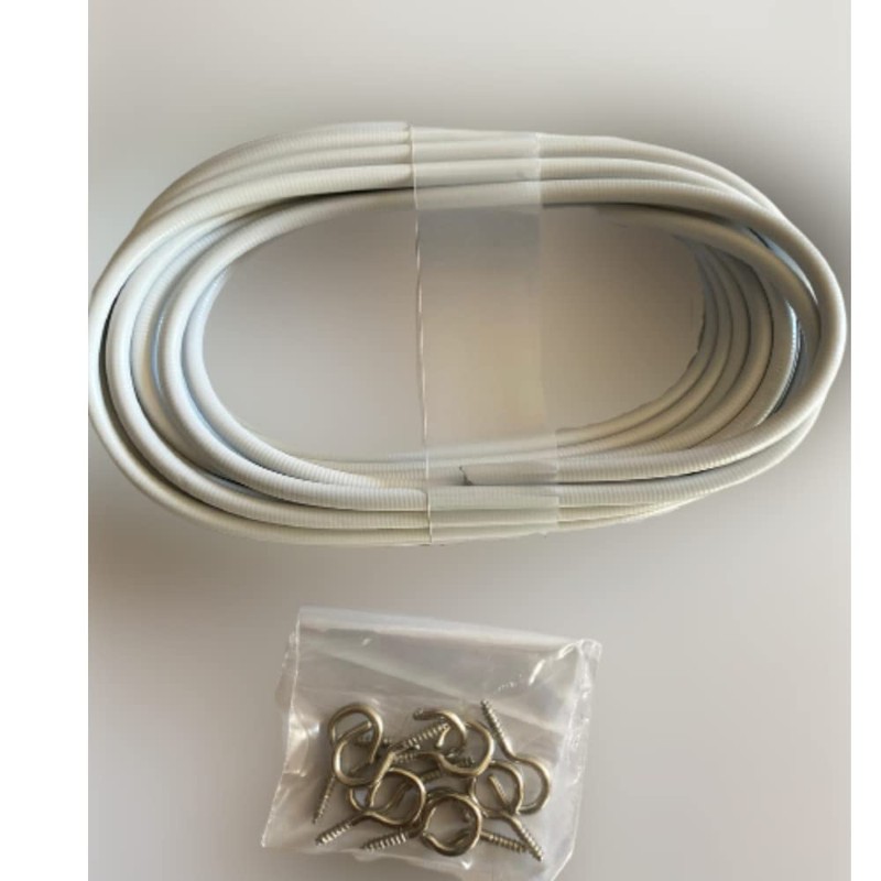 HomeElabador 5m White Net curtain wire stretchable with FREE Hooks