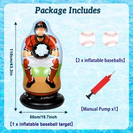 Inflatable Baseball Pitching Target Game for Adults Fun Training Toss Game with Mini Baseballs Sports Pool Floats Water Games for Beach Indoor Outdoor Activities Yard Family Birthday Party Favor