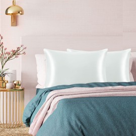 PiccoCasa Satin Pillowcases for Hair and Skin with Eye Mask and Scrunchie Soft Pillowcase 2 Pack Zipper Closure Silky Bed Pillow Covers Set for Sleeping Light Grey 50 x 75cm