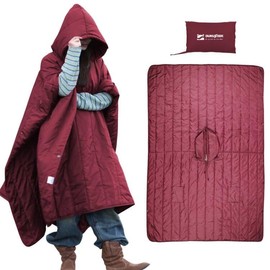 DUKUSEEK Outdoor Wearable Camping Blanket with Hood, Large Packable Backpacking Hooded Stadium Blankets, Lightweight Warm Quilt for Picnic, Hiking, Football, 79"x59", Navy Blue