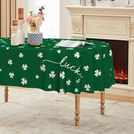 Horaldaily St. Patrick's Day Tablecloth 60×84 Inch Oval, Irish Clover Shamrock Green Washable Seasonal Table Cover for Party Picnic Dinner Decor