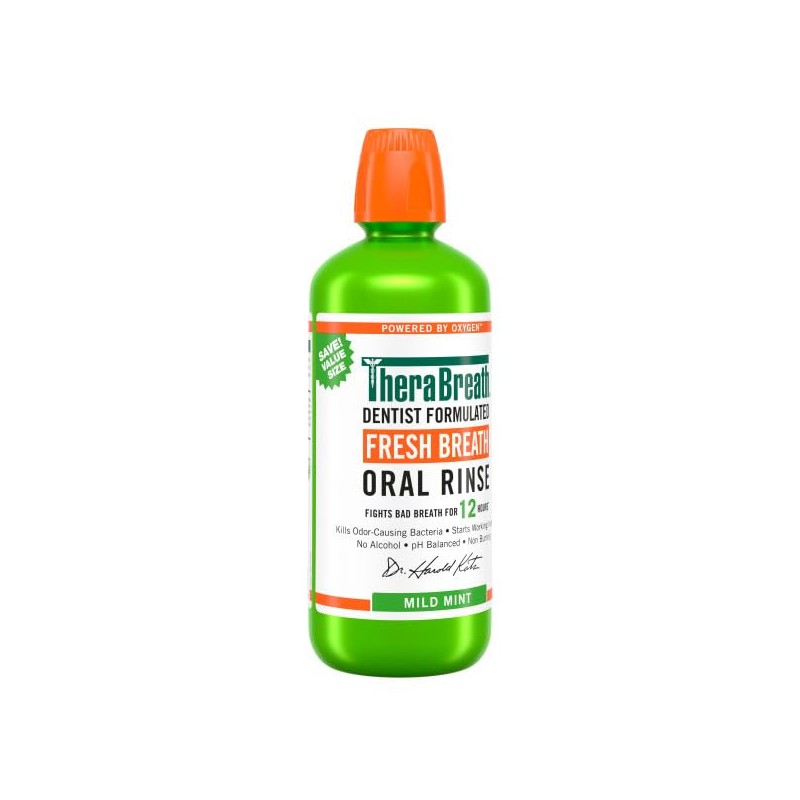 TheraBreath Fresh Breath Mouthwash, Mild Mint, Alcohol-Free, 1 Liter (33.8