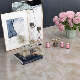 Livelynine 24x394in Removable Marble Wallpaper Peel and Stick Countertop Waterproof Glossy White Beige Marble Contact Paper for Countertops Wide Desk Cover Self Adhesive Kitchen Counter Top Vinyl Wrap