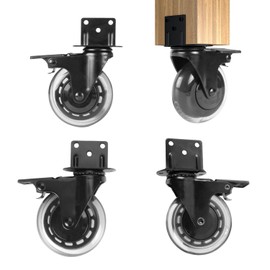 Hirate 3 inch L-Shaped Plate Casters Upgraded Version to Prevent Fluff, 4 Pack Side Mount Lockable Furniture Caster Wheels Mute Rolling for Table, Cabinet