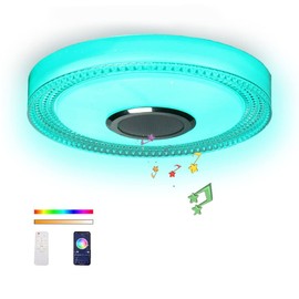 NCBNCB Waterproof Smart LED Shower Ceiling Light Fixture with Bluetooh Speaker,18W 11Inch,3000-6500K Dinmmable RGB Color Changing Music Lamp with App+2.4G Remote Control for Bathroom,Bedroom,Kid Room