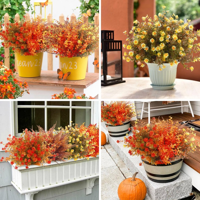 Woltoy Autumn Artificial Flowers 16 Pcs Autumn Decorations Outdoor Indoor