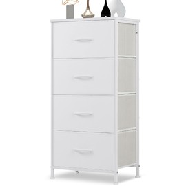Zibbizo Dresser for Bedroom, 4 Storage Drawers, Anti-Tip Tall Fabric Closet Chests Organizer Tower Furniture with Wooden Top Metal Frame for Clothes, Living Room, Hallway, Entryway