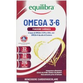 Equilibra Omega 3 6, Integratore Olio di Pesce con EPA e DHA per la Normale Funzione Cardiaca, Cerebrale e Visiva, con Omega 6 da Olio di Enotera e Vitamina E, 32 Capsule