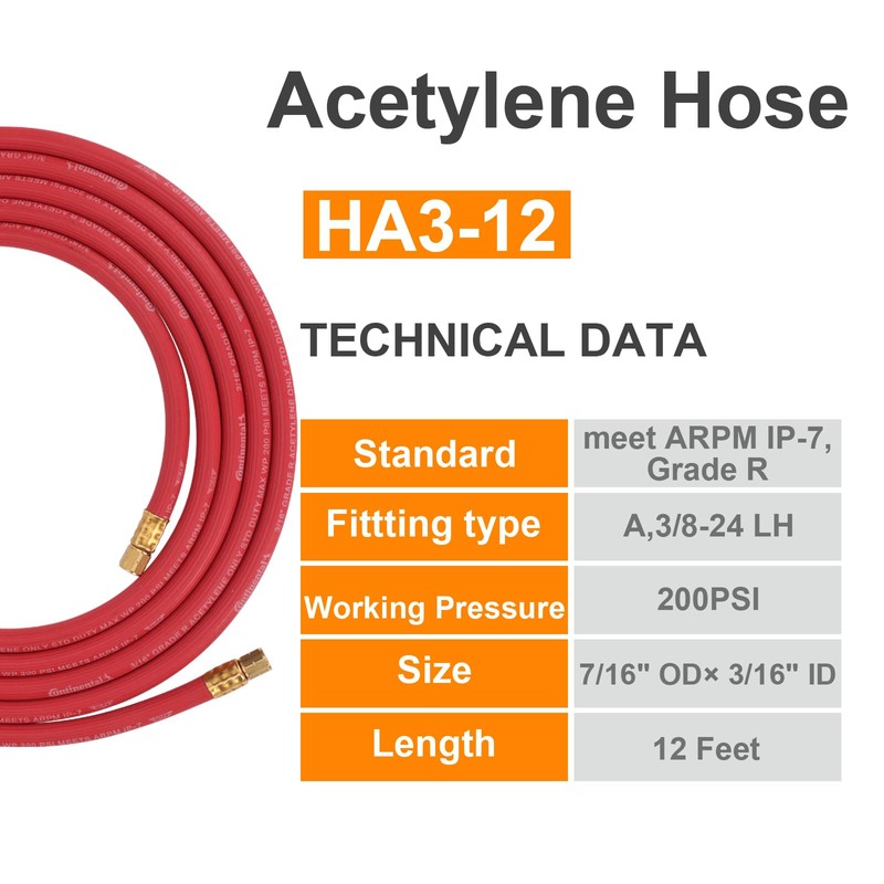 Goss HA3-12 Acetylene Hose, 12-Feet