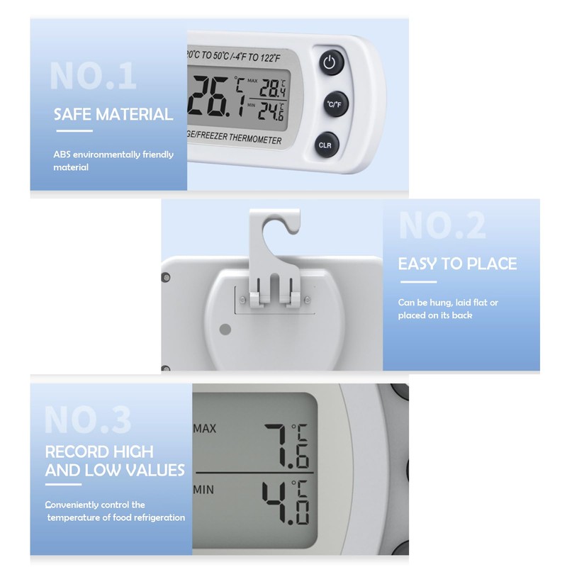 Fridge Thermometer, Indoor Fridge Thermometer, Digital Freezer Thermometer, Waterproof Refrigerator