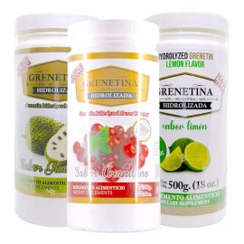 Grenetina Hidrolizada 100% Natural 500 Grs Pretty Bee 3 Bote Sabor Guanabana Arandano Limon
