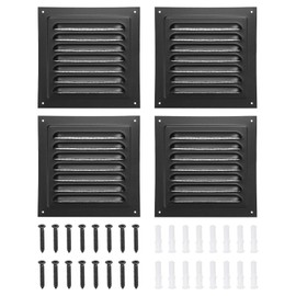 PATIKIL 6"x6" Aluminum Gable Vent, 4Pcs Exterior Wall Outlet Vent Square Soffit Vents HVAC Louver Air Grille with Built-in Screen for House Attic Garage Ceiling, Black