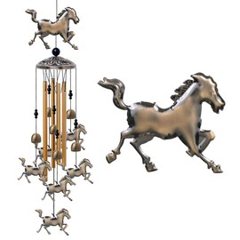Horse Wind Chimes Decor - 35 Inch Pure Hand-Made Metal Musical Wind Bells with 4 Aluminum Tubes 6 Bells 7 Horses Mobile Wind Catcher Romantic Wind Chime for Home, Festival, Indoor/Outdoor Decoration