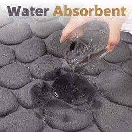 Memory Foam Bath Mat Comfortable Cobblestone Bathroom Rug Super Water Absorbent Bath Rug Machine Washable Bathroom Mat Non Slip Rug Soft Stone Embossed Carpet Thick Shower Floor Bathmat