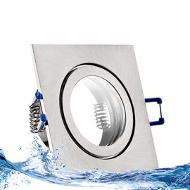 trendlights24 Mare IP44 Bathroom Recessed Spotlight Stainless Steel Look Brushed Square 230 V LED Set of 1 3.0 W 240 lm GU10 Warm White Spots for Bathroom, Wet Room