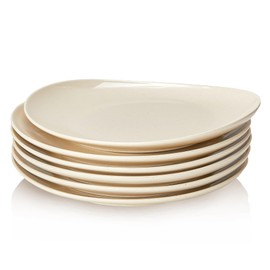 Sweese 11 Inch Porcelain Dinner Plates, Set of 6 - Beige, Vitrified China, Curve Collection, Dishwasher Microwave Safe