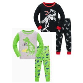 SOIBEEN Pyjamas for Boys Dinosaur Sleepwear Cotton Toddler Clothing Kids Sleepwear Long Sleeve PJs Set 4-Piece Outfit 1-12 Years, 4p-dinosaur-black-blue