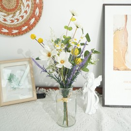 Artificial Flowers Indoor Silk Flower Arrangements Daisies Flowers Artificial with Stems Fake Flowers for Vase Wild Flowers Bouquet for Rustic Wedding Bride Bouquets Farmhouse Home Table Centerpiece