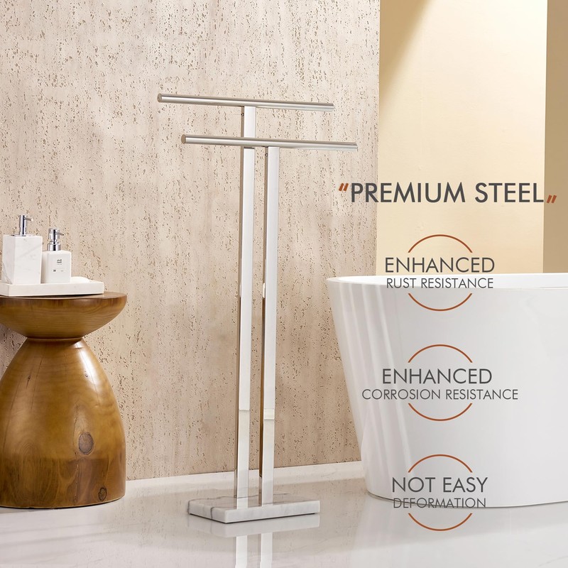 KOKOSIRI Floor Stand Towel Rack for Bathroom 2-Tier Free Standing