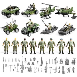 HOSPONY 58-in-1 Army Men Toys for Boys 4-7 6-8 8-12, Military Truck/Helicopter/Kayak Boat/Motorcycle/Army Men Action Figures/Weapon Gears, Army Toys for Boys Kids Birthday Gifts Party Favors