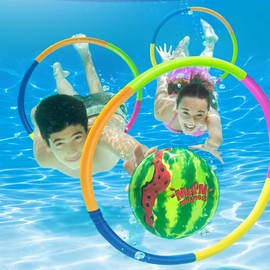 BANZAI Melon Madness Pool Challenge Underwater Water-Filled Ball with 3 22" Diameter Target Hoops, Garden Hose Adapter, and Underwater Ball