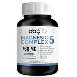Oby Magnesio Complex | 5 MAGNESIOS: Citrato, BisGlicinato, Treonato, Gluconato y Taurato | Sin Oxido | Alta Absorción y Biodisponibilidad | Minerales Quelados, Camu Camu y Vitamina D3 | 190 Cápsulas de 760mg