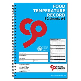 Cherry Food Temperature Record Book | A4 Size | 52 Pages | 120gsm Paper | Spiral Bound | Weekly Monitoring for Refrigeration, Cooking, Delivery, and Holding Temps