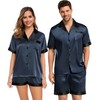 SWOMOG Couples Pajama Set Women & Men Silk Satin Short